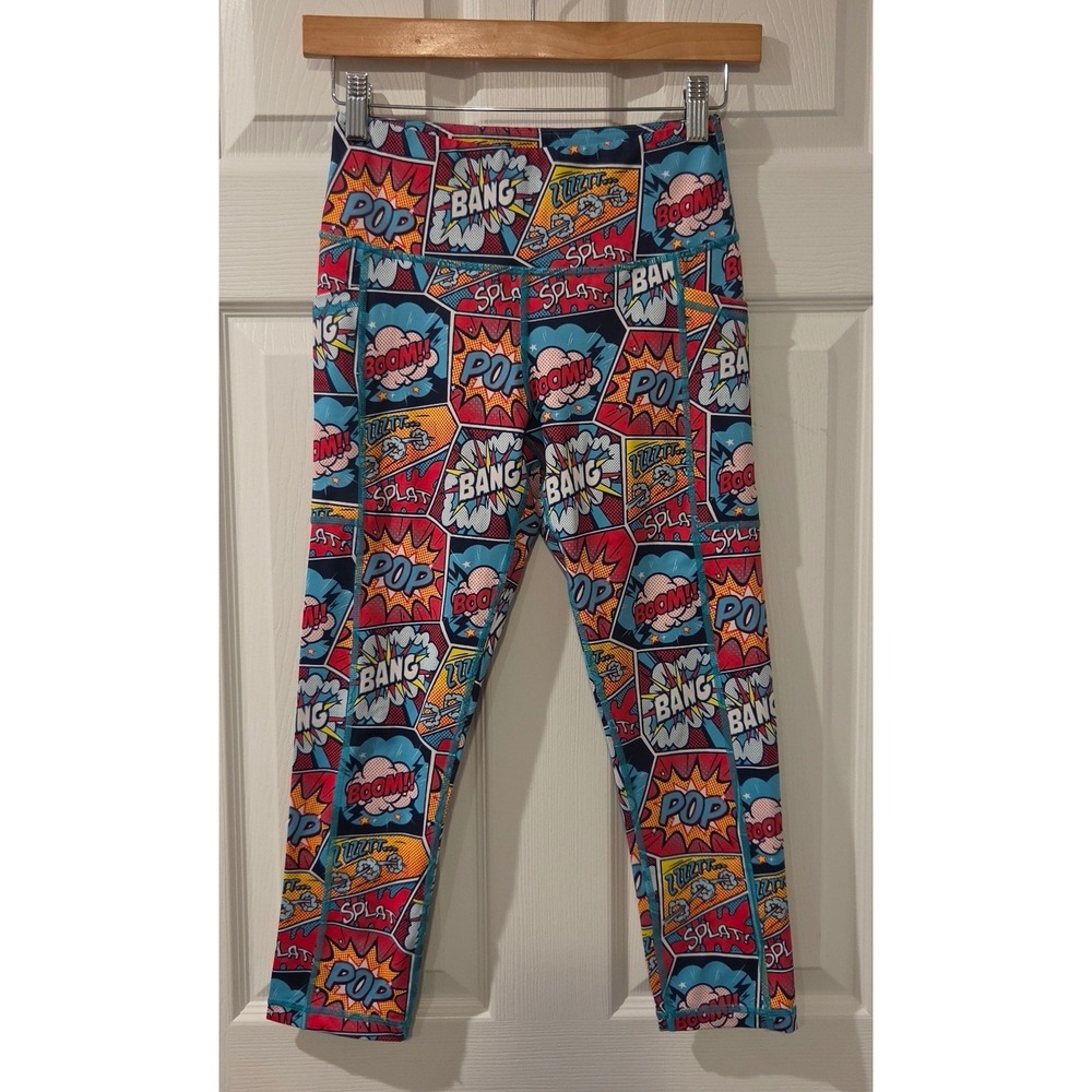 CVG Constantly Varied Gear XS Comic Pop Art Capri Leggings Pockets Squat Approve